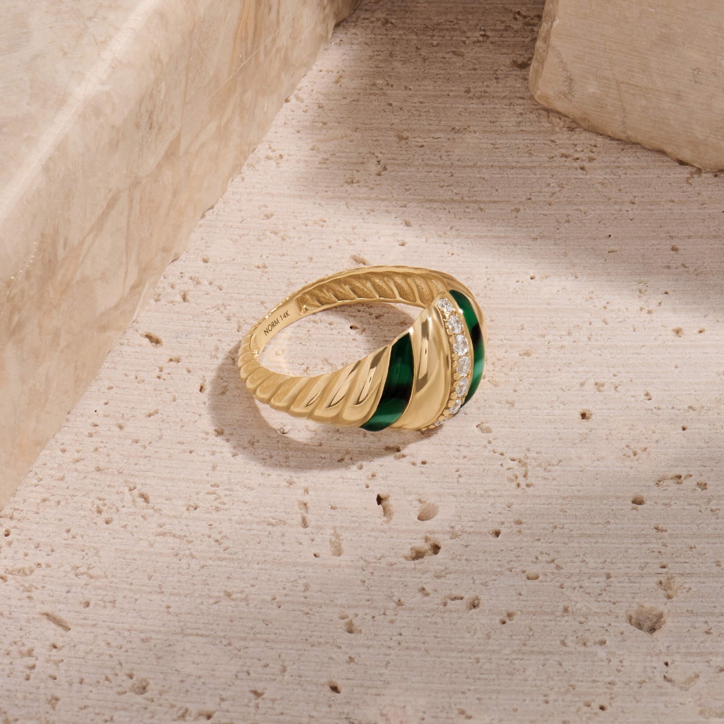 Green Enamel Iconic Croissant Ring in Gold