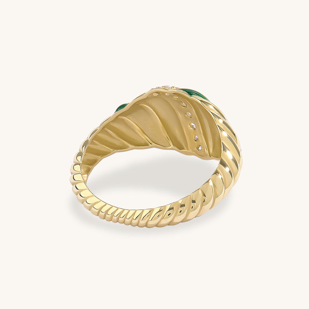 Green Enamel Iconic Croissant Ring in Gold