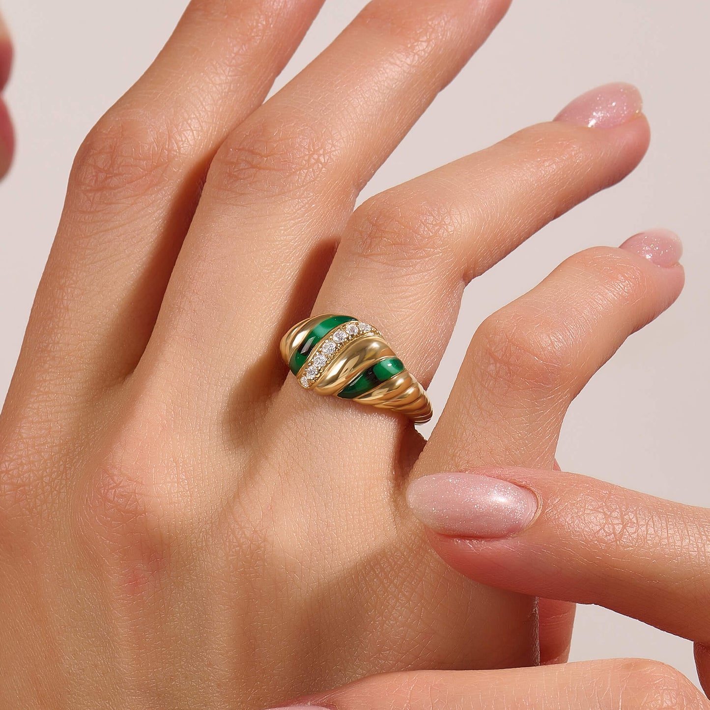 Green Enamel Iconic Croissant Ring in Gold