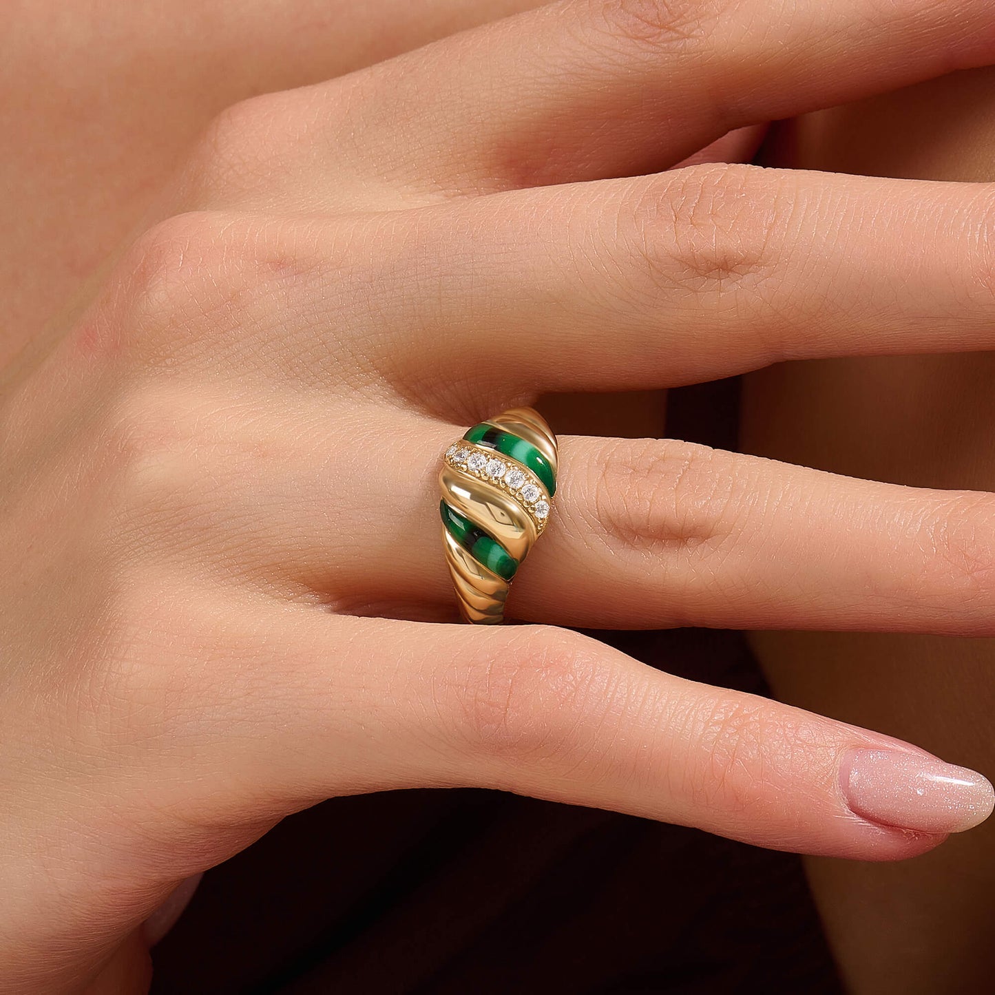 Green Enamel Iconic Croissant Ring in Gold