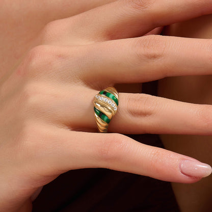 Green Enamel Iconic Croissant Ring in Gold