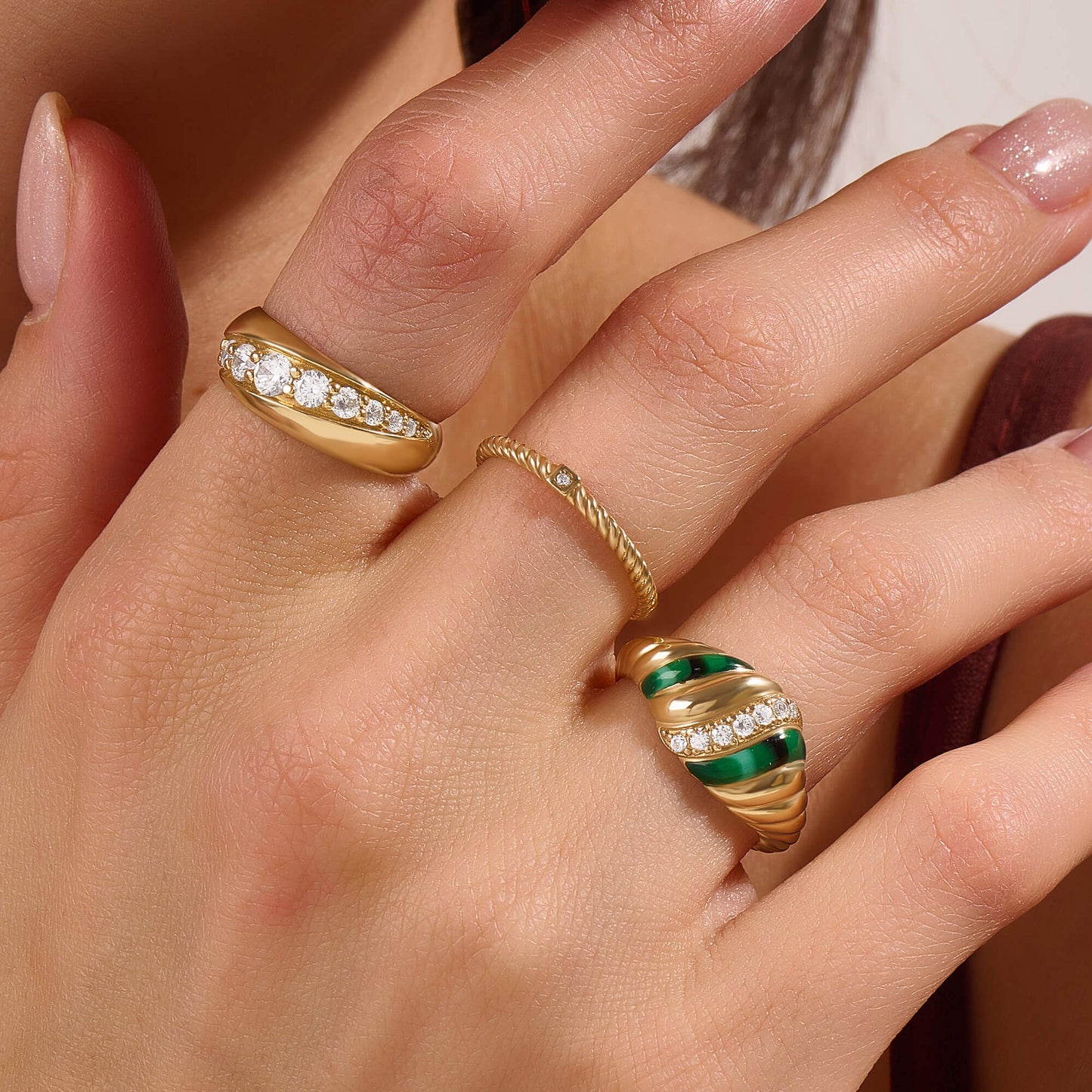 Green Enamel Iconic Croissant Ring in Gold