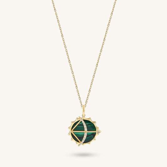 Green Enamel Archer Necklace in Gold