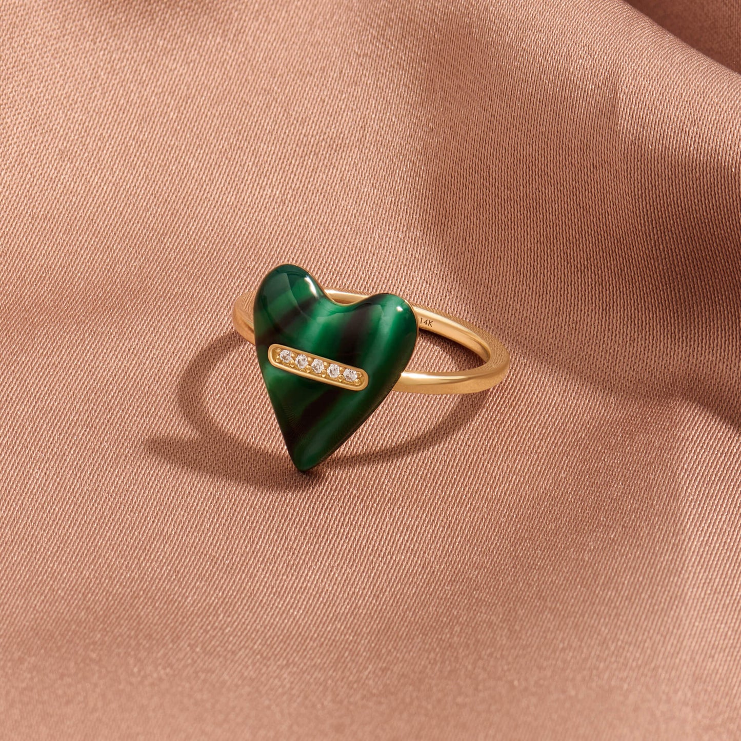 Green Enamel Heart Ring in Gold
