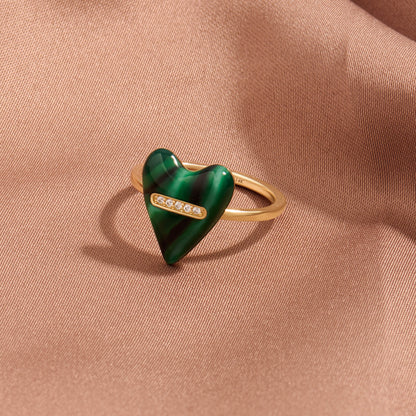 Green Enamel Heart Ring in Gold