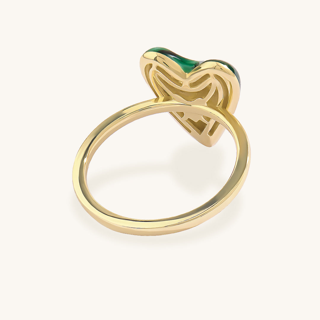 Green Enamel Heart Ring in Gold