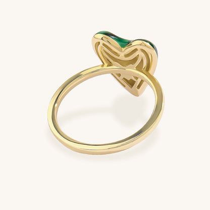 Green Enamel Heart Ring in Gold
