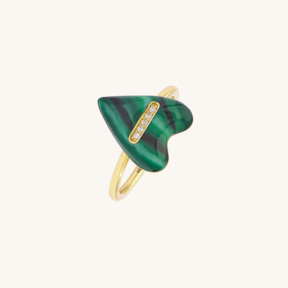 Green Enamel Heart Ring in Gold