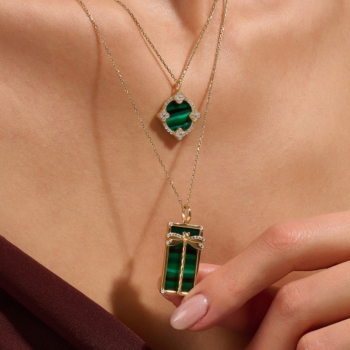 Green Enamel Lucky Shamrock Necklace in Gold