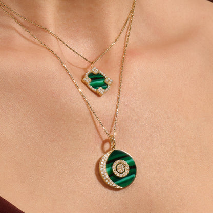 Green Enamel Lucky Shamrock Necklace in Gold