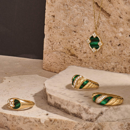 Green Enamel Lucky Shamrock Necklace in Gold