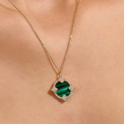 Green Enamel Lucky Shamrock Necklace in Gold