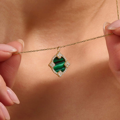 Green Enamel Lucky Shamrock Necklace in Gold