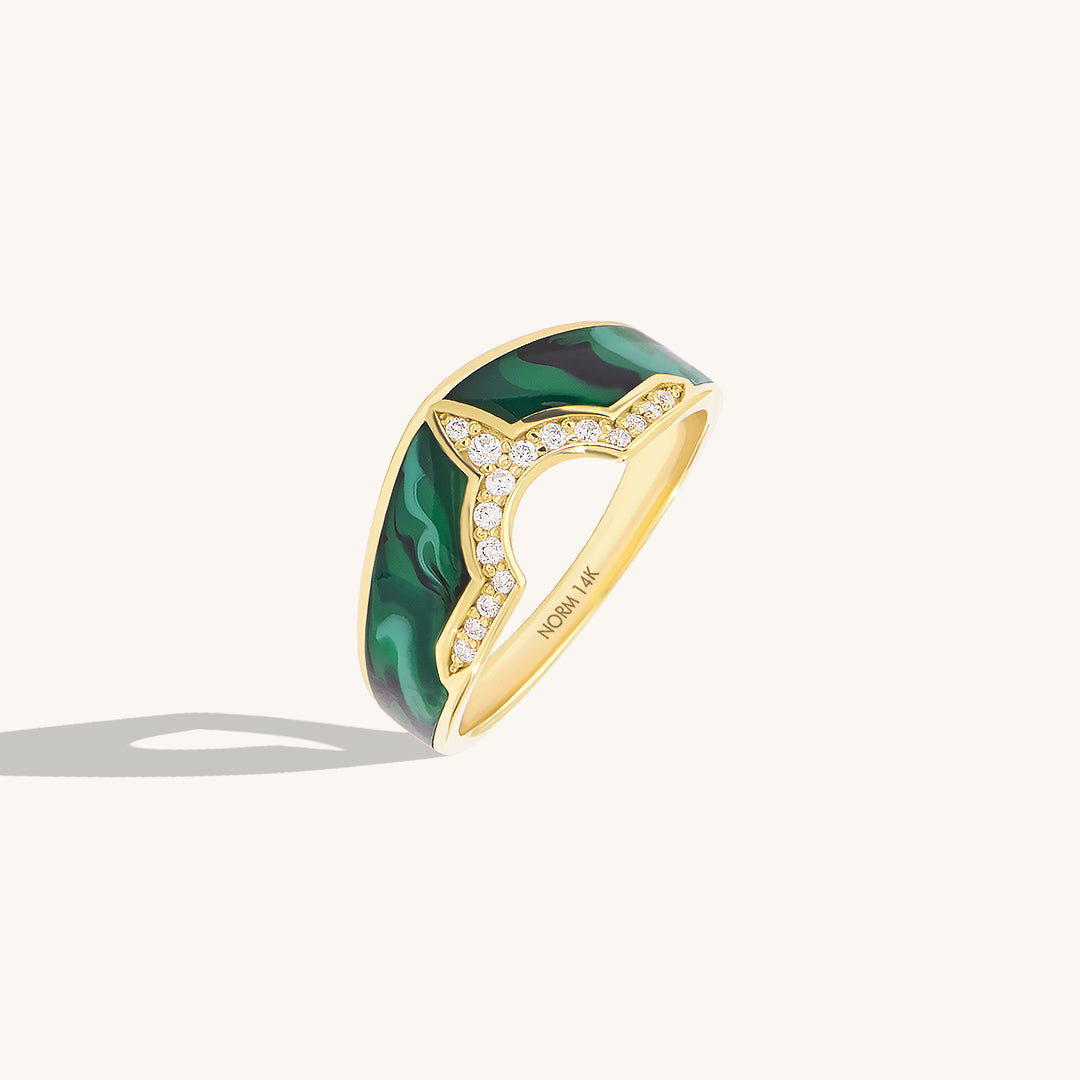 Green Enamel Tiara Band Ring in Gold