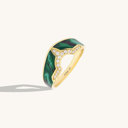 Green Enamel Tiara Band Ring in Gold