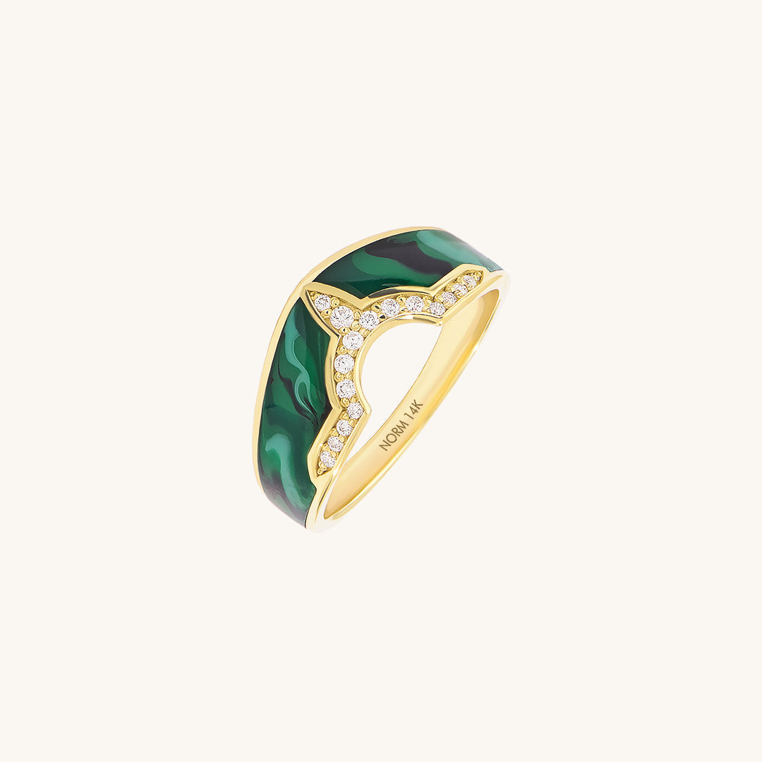 Green Enamel Tiara Band Ring in Gold