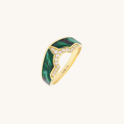 Green Enamel Tiara Band Ring in Gold