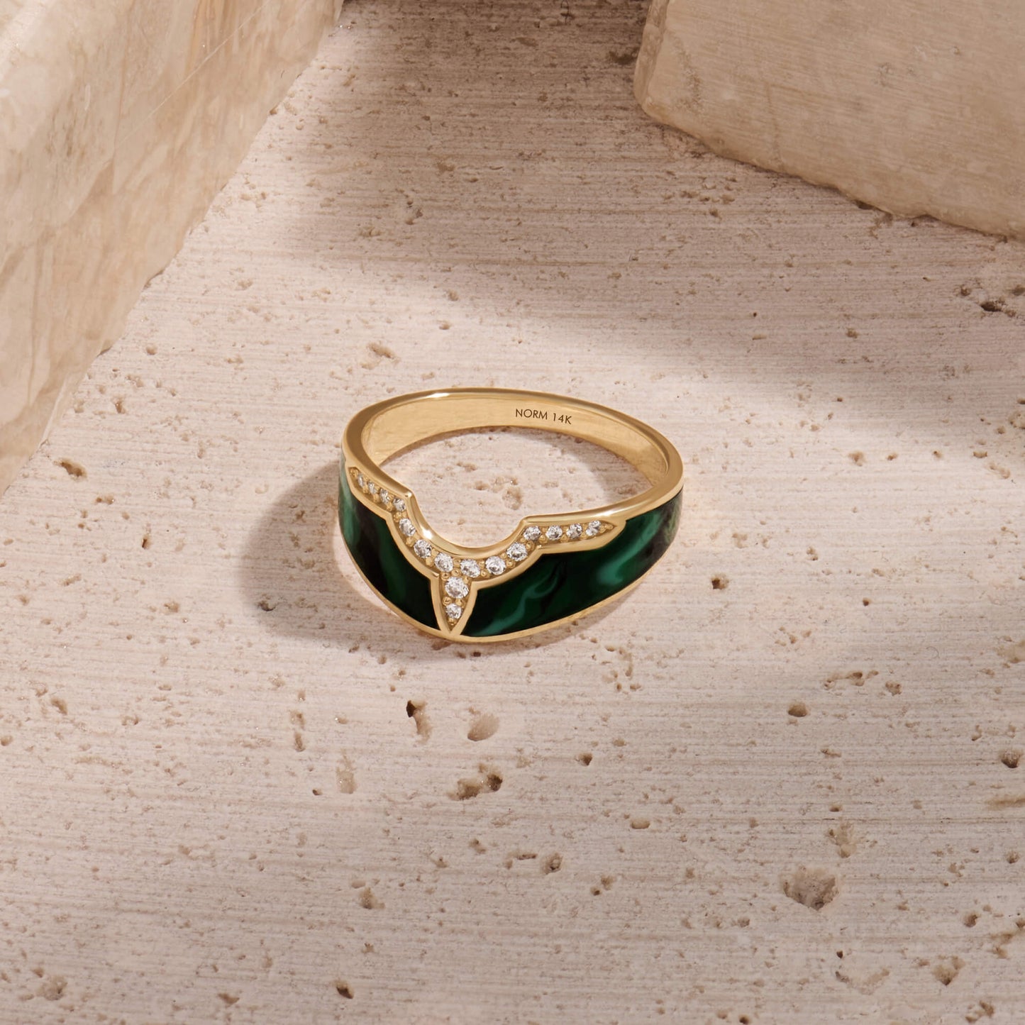 Green Enamel Tiara Band Ring in Gold