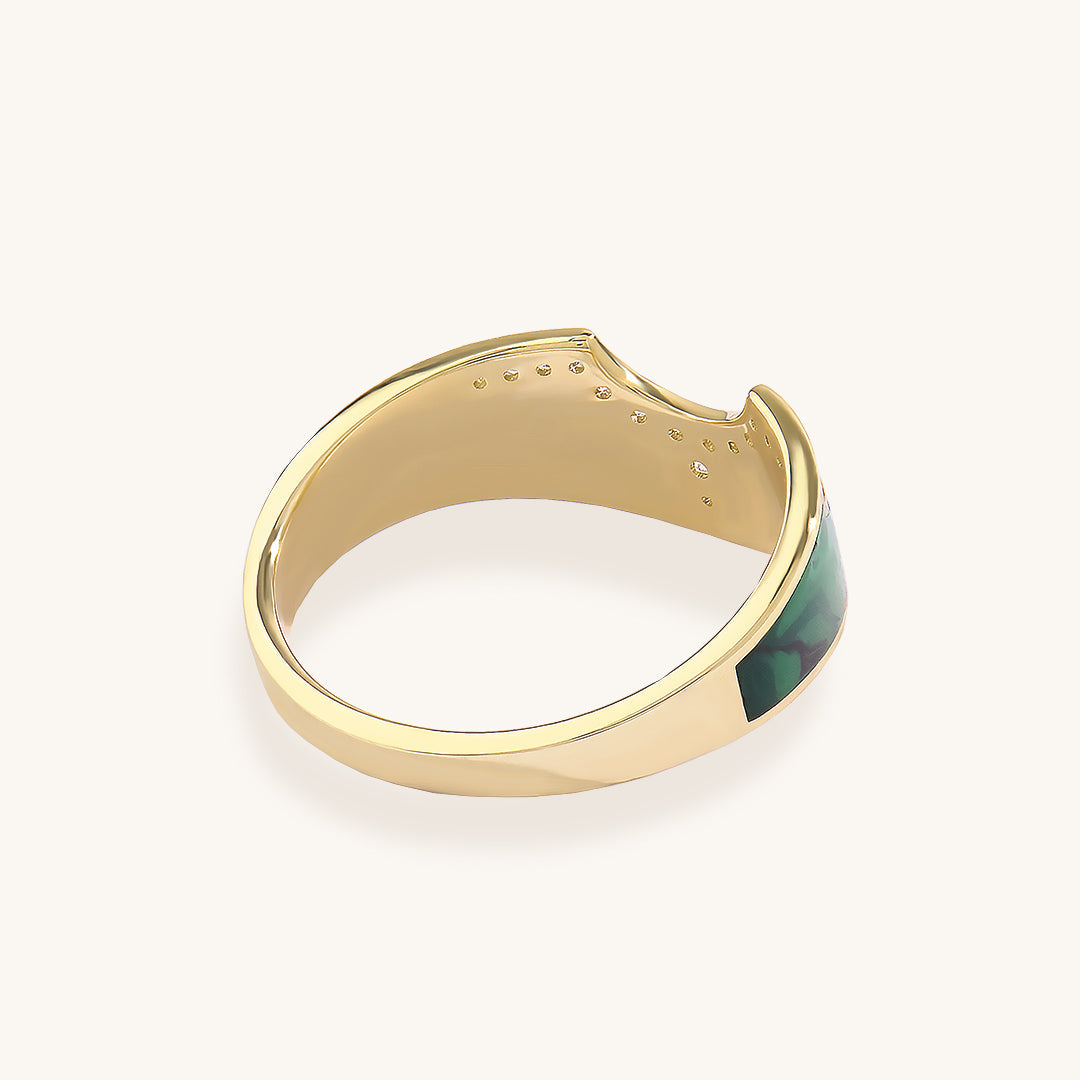 Green Enamel Tiara Band Ring in Gold