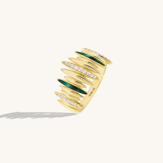 Green Enamel Pave Line Statement Ring in Gold