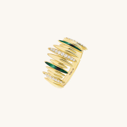 Green Enamel Pave Line Statement Ring in Gold
