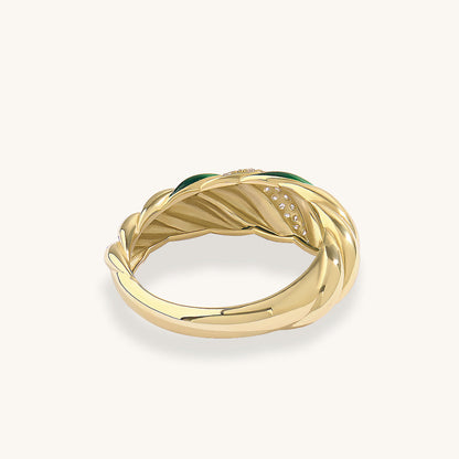 Green Enamel Pave Croissant Ring in Gold