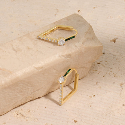 Green Enamel Rhombus Earrings in Gold