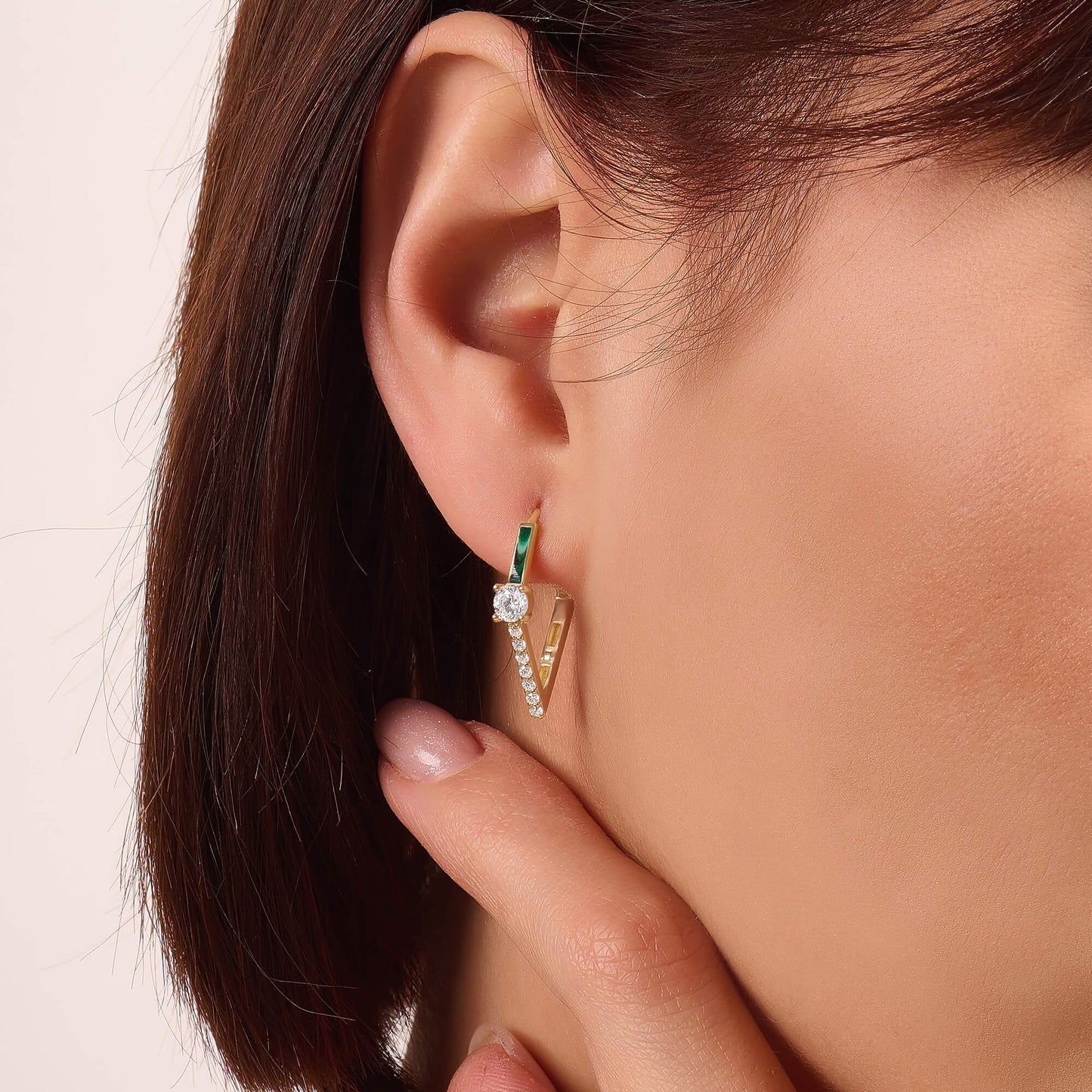 Green Enamel Rhombus Earrings in Gold
