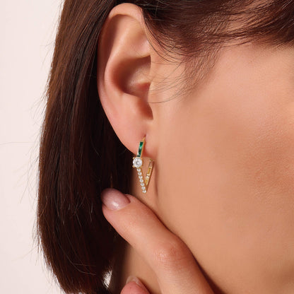 Green Enamel Rhombus Earrings in Gold