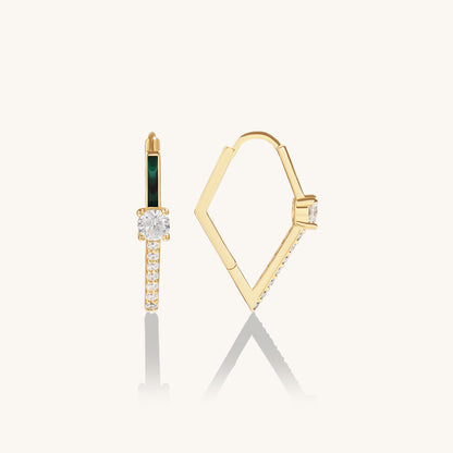 Green Enamel Rhombus Earrings in Gold