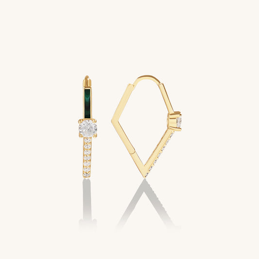 Green Enamel Rhombus Earrings in Gold