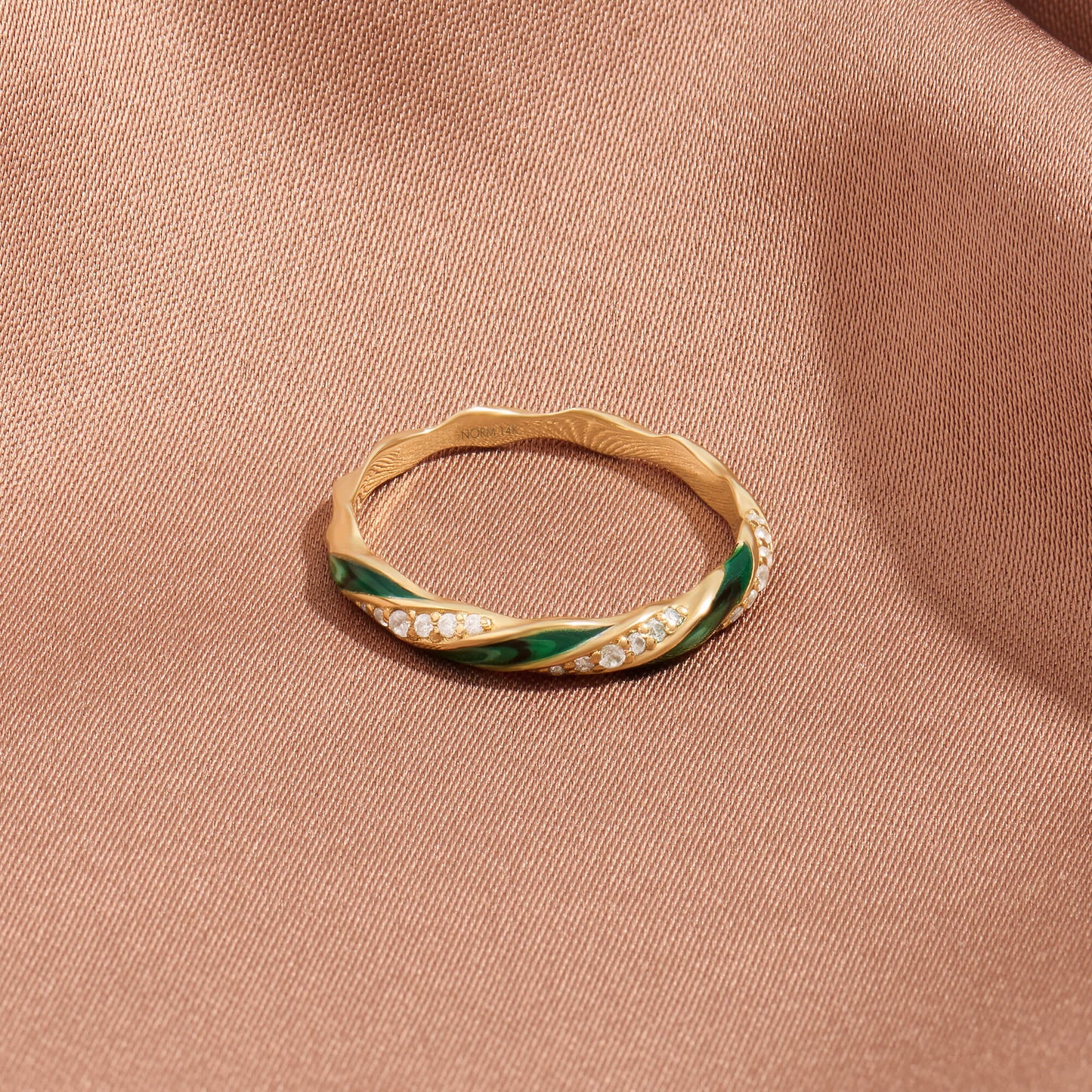 Green Enamel Twisted Half Eternity Ring in Gold