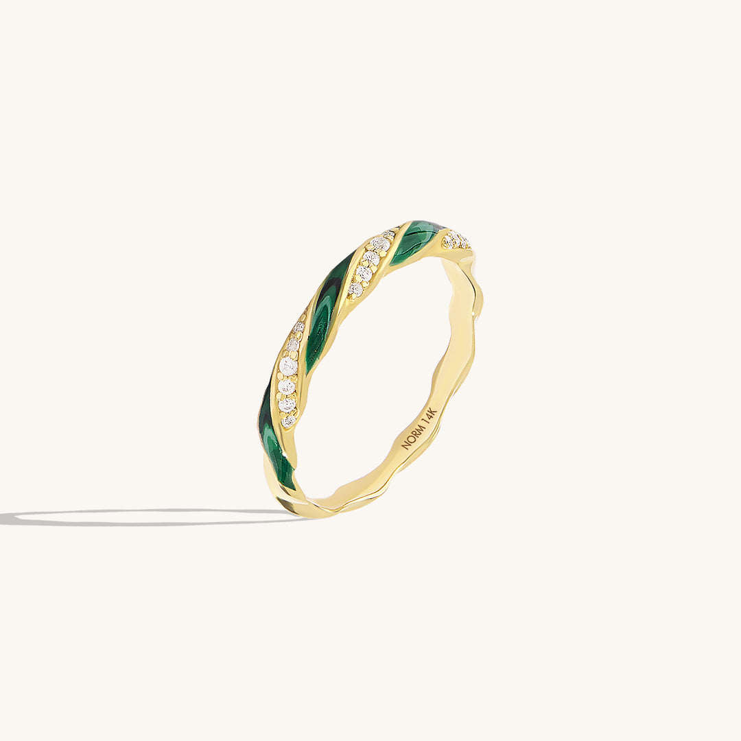 Green Enamel Twisted Half Eternity Ring in Gold