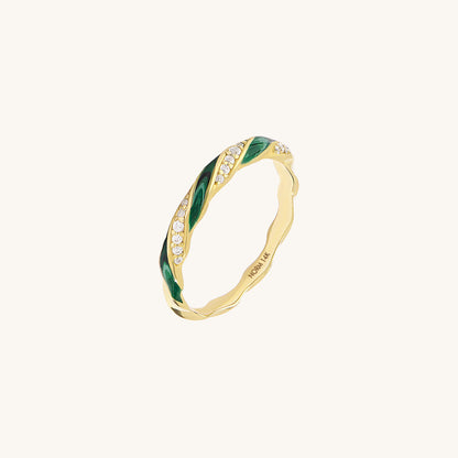 Green Enamel Twisted Half Eternity Ring in Gold