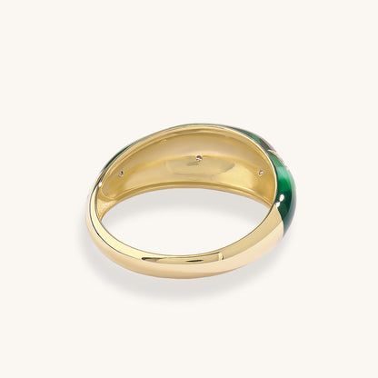 Green Enamel Star Dome Ring in Gold