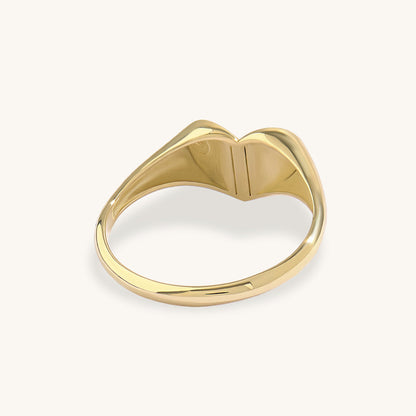 Green Enamel Heart Signet Ring in Gold