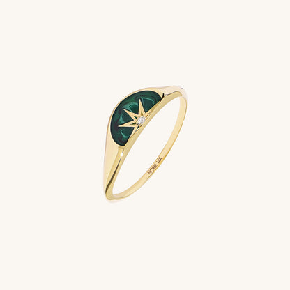 Sun Green Enamel Half Signet Ring in Gold
