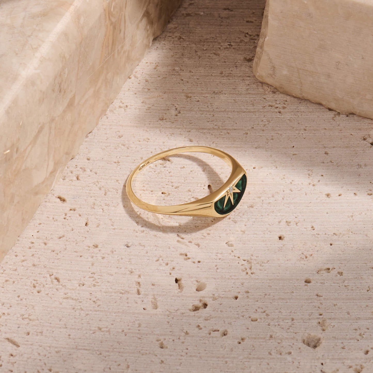 Sun Green Enamel Half Signet Ring in Gold