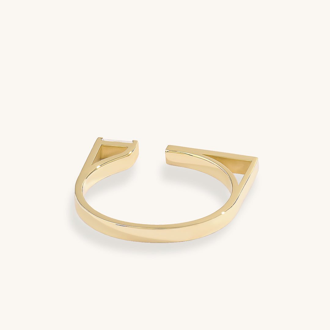 Green Enamel Open Bar Ring in Gold