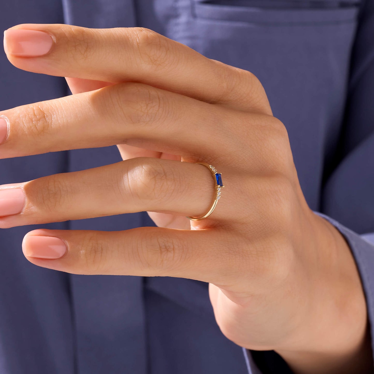 Blue Baguette Ring in Gold