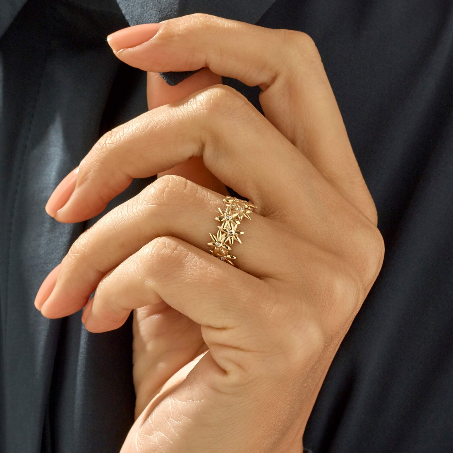 Bold Flower Band Ring in Gold