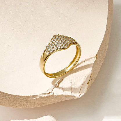 Flat Pave Signet Ring in Gold