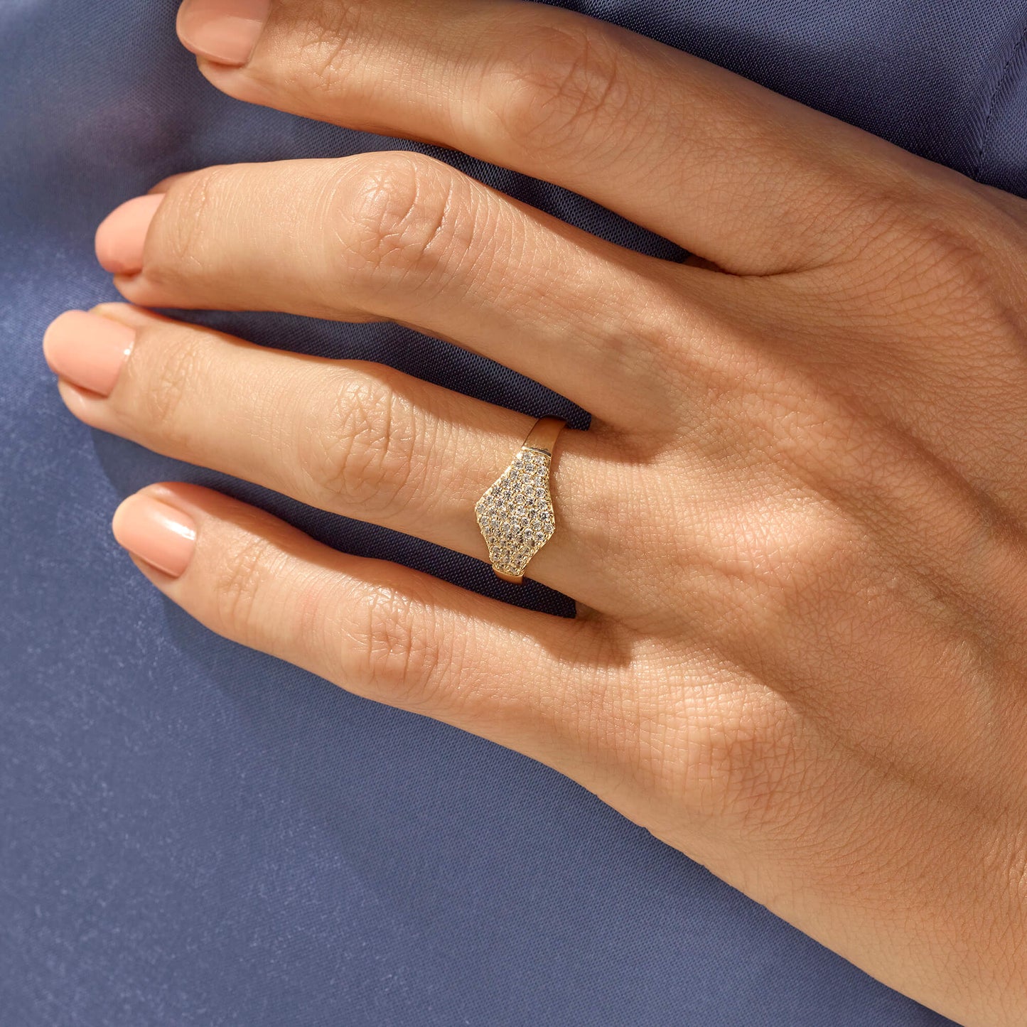 Flat Pave Signet Ring in Gold