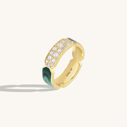 Green Enamel Pave Bold Band Ring in Gold