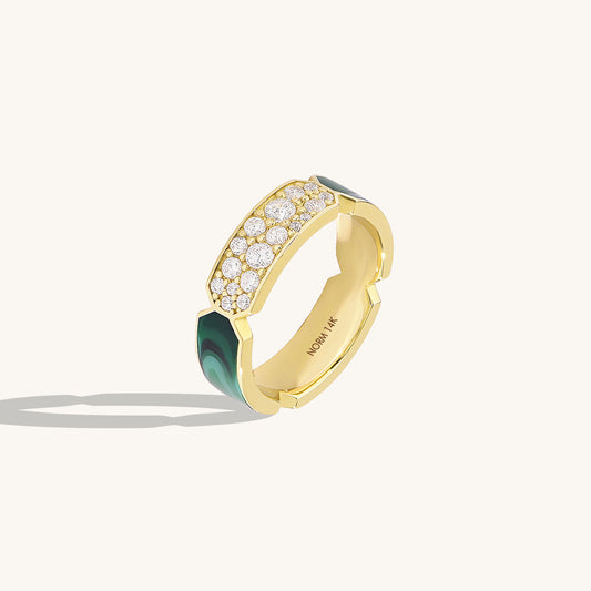 Green Enamel Pave Bold Band Ring in Gold
