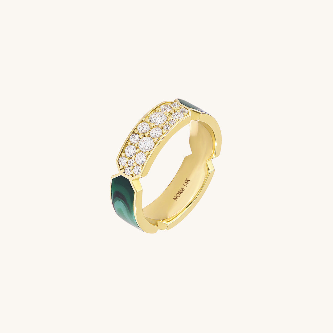 Green Enamel Pave Bold Band Ring in Gold
