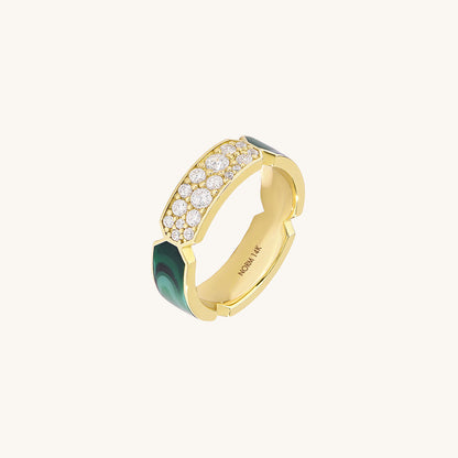 Green Enamel Pave Bold Band Ring in Gold