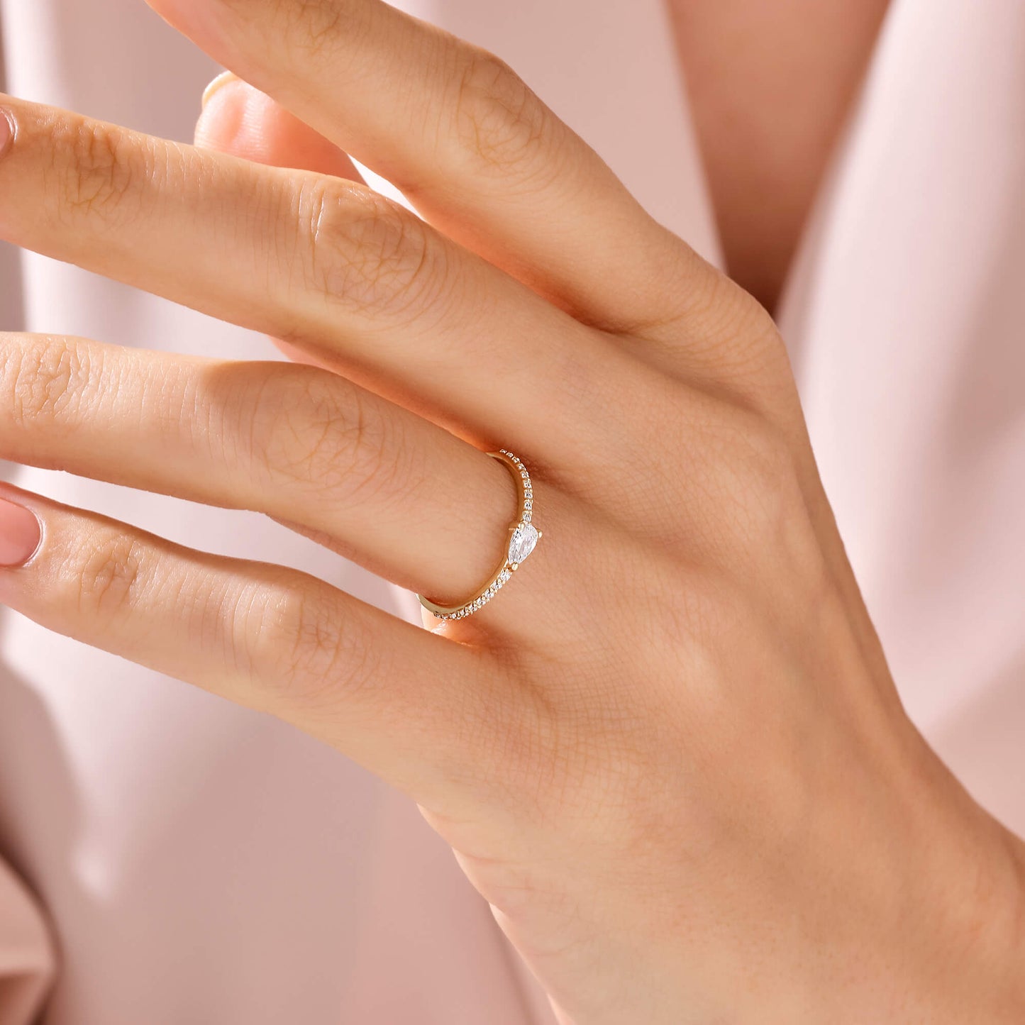 Half Eternity Pear Ring in Gold