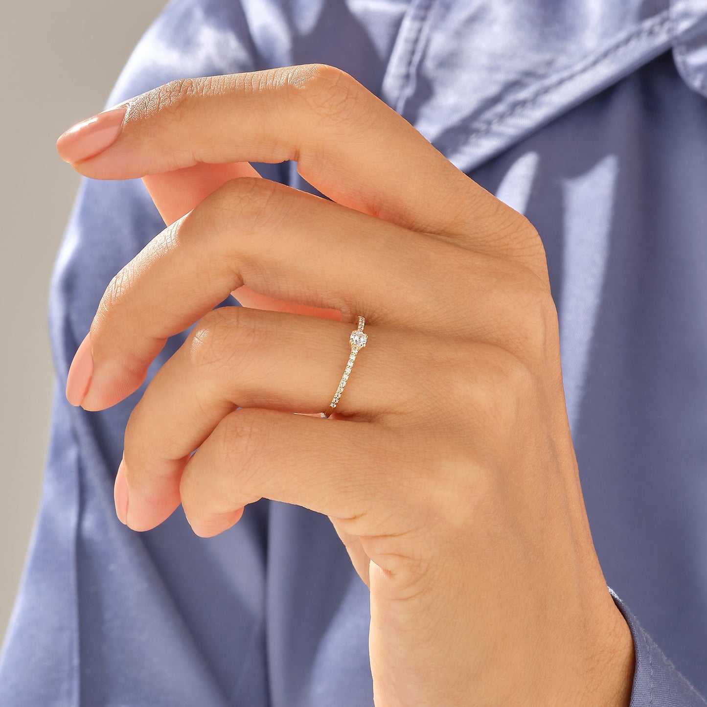 Diamond Half Eternity Solitaire Ring in Gold