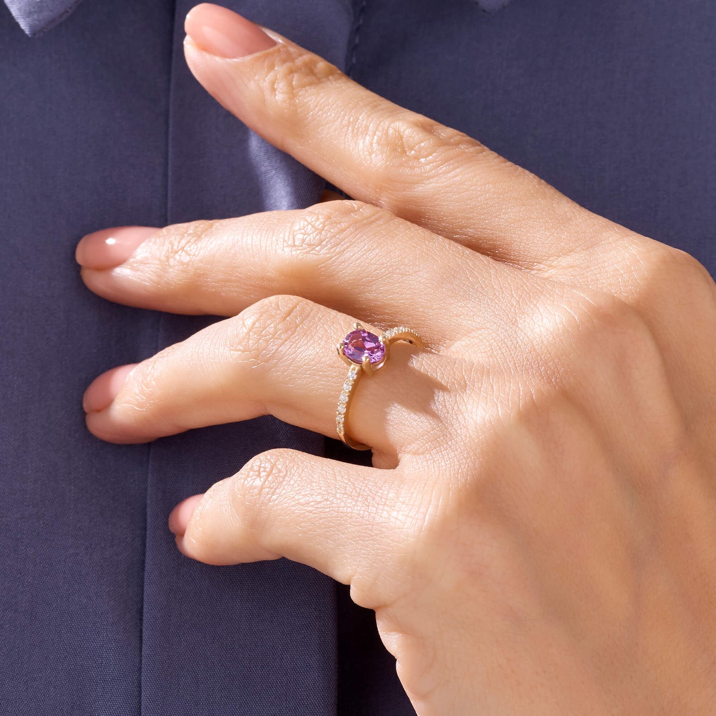 Pink Rhodolite Oval Solitaire Ring in Gold